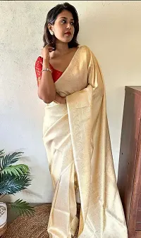 Beautiful Cream Art Silk Saree with Blouse piece For Women-thumb3