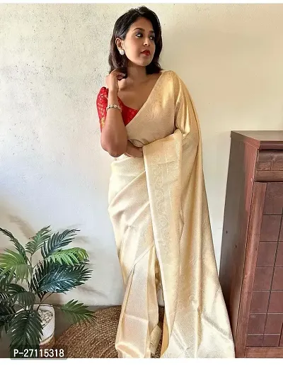 Beautiful Cream Art Silk Saree with Blouse piece For Women-thumb0