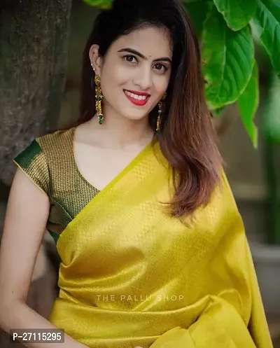 Beautiful Yellow Art Silk Saree with Blouse piece For Women-thumb2