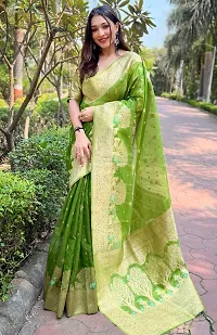 Women's Beautiful Art Silk Jacquard Border Saree With Unstitched Running Blouse For Women Wedding  Party Wear Saree-thumb1