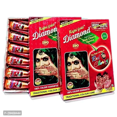 Rjani Gold DIAMOND mehandhi cone (fast red colour), red cherry henna past, instant tatoo outline mehandi cone(COMBO pack of 2 boxes)