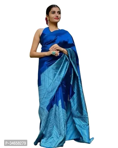 Beautiful Blue Art Silk Jacquard Saree with Blouse Piece For Women-thumb0