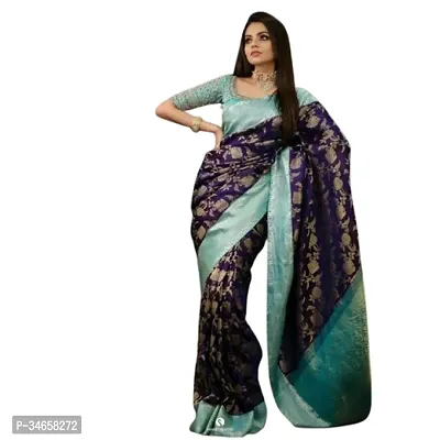 Beautiful Navy Blue Art Silk Jacquard Saree with Blouse Piece For Women-thumb0