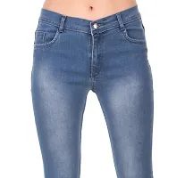 Women Slim Fit Blue  Bottom Fringed Look Jeans-thumb3