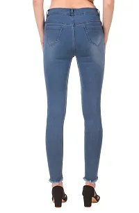 Women Slim Fit Blue  Bottom Fringed Look Jeans-thumb1