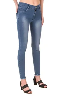 Women Slim Fit Blue  Bottom Fringed Look Jeans-thumb2