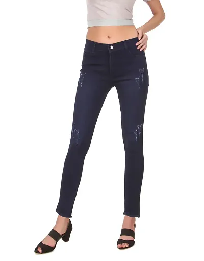 Women Slim Fit Dark Jeans Women fringed Distress Look Jeans