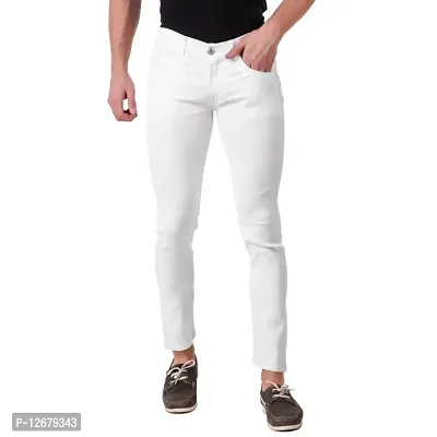 Men Stretchable Denim White Jeans-thumb0