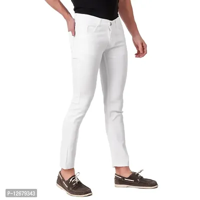 Men Stretchable Denim White Jeans-thumb5