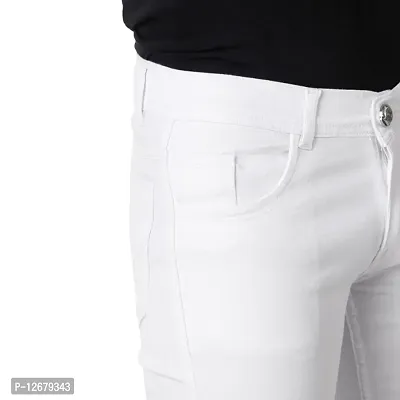 Men Stretchable Denim White Jeans-thumb2