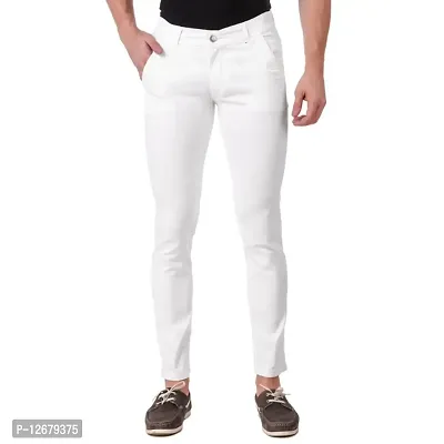 Men Stretchable Denim White Jeans-thumb0