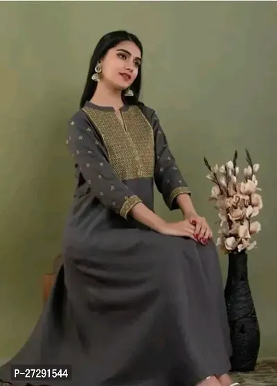 Stylish Grey Rayon Stitched Anarkali For Women