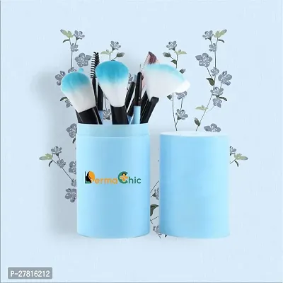 Classic 12Pieces Combo Blue Soft Bristles Makeup Brushes Set With Plastic Storage Case