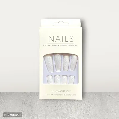 Set Of French Tip Press On Glittery And Fancy Fake Nails ,White-thumb0