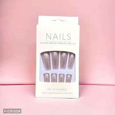 Set Of French Tip Press On Glittery And Fancy Fake Nails ,Mixed Pink