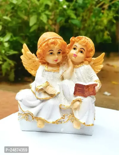 Beautiful Poly Marble Angel Catholic Wall Decorative Christian Statues Figurine Showpiece Idol for Home Decor Craft Gifts for House Warming for Living Room-thumb0