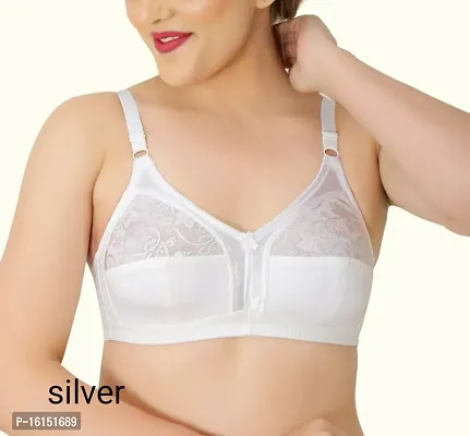 Stylish White Cotton Blend Lace Bras For Women-thumb0