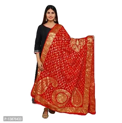 Traditional Designer Bandhani Golden Zari Banarsi Silk Women Dupatta-thumb0