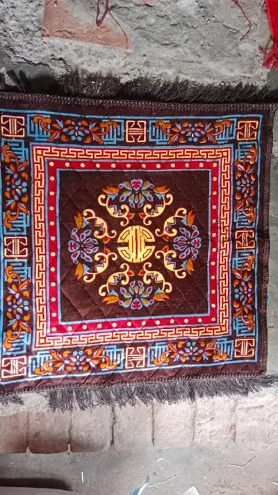 Traditional Carpet/Pooja Mat|Square Shape  Soft Velvet Material|Maditation Prayer Mat|Size 60 x 60 CM,Pack Of 2