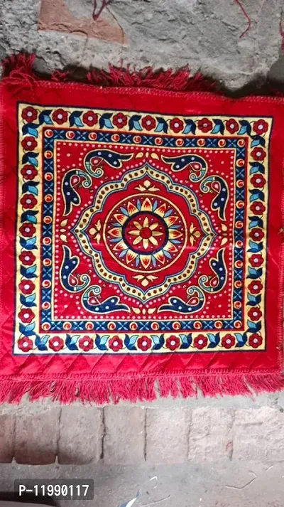 Traditional Carpet/Pooja Mat|Square Shape  Soft Velvet Material|Maditation Prayer Mat|Size 60 x 60 CM,Pack Of 2-thumb0
