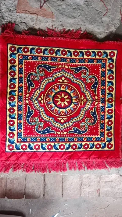 Traditional Carpet/Pooja Mat|Square Shape  Soft Velvet Material|Maditation Prayer Mat|Size 60 x 60 CM,Pack Of 2