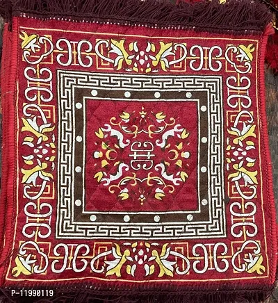 Traditional Carpet/Pooja Mat|Square Shape  Soft Velvet Material|Maditation Prayer Mat|Size 60 x 60 CM,Pack Of 2-thumb0