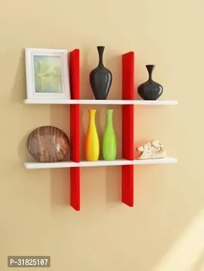 MDSwool Wall Shelf Plus MDF Medium Density Fiber Decorative Wall Shelf for Living Room and Office Number of Shelves  6 Color Red  White-thumb0