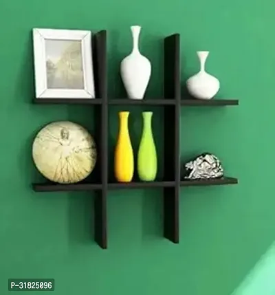 MDSwool Wall Shelf Plus MDF Medium Density Fiber Decorative Wall Shelf for Living Room and Office Number of Shelves  6 Color Black-thumb0