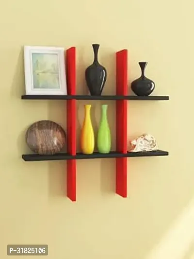 MDSwool Wall Shelf Plus MDF Medium Density Fiber Decorative Wall Shelf for Living Room and Office Number of Shelves  6 Color Red  Black