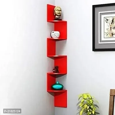 MDSwool Wooden Wall Shelves  Corner Hanging Shelf for Living Room Stylish  Zig Zag Home Decor Floating Display Rack Storage Color Red-thumb0