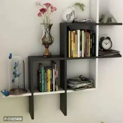 MDSwool Wooden Rack Shelf Wall Hanging Shelf MDF Medium Density Fiber Wall Shelf Number of Shelves  3 Black  White-thumb0