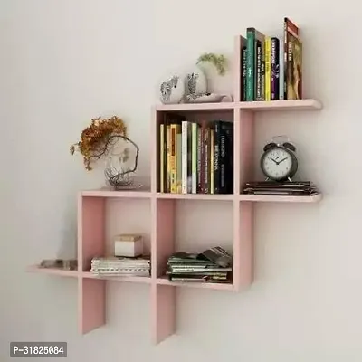 MDSwool Wooden Wall Shelf for Living Room Bedroom  Office Decorations MDF Medium Density Fiber Space Saving Wall Shelf Number of Shelves  4 Pink-thumb0