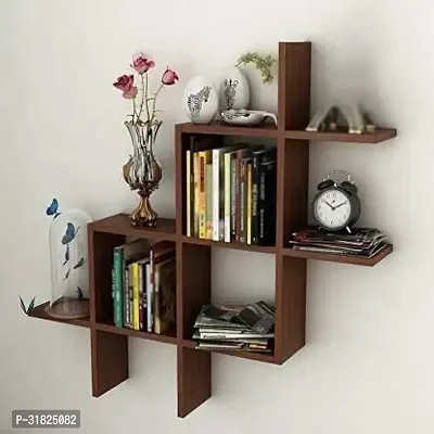 MDSwool Wooden Storage Wall Shelf Shelves for Home and Office Use MDF Medium Density Fiber Number of Shelves  3 Color Brown-thumb0