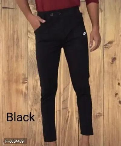 Black Polyester Regular Track Pants For Men