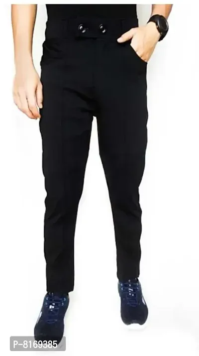 Black Cotton Regular Track Pants For Men-thumb0