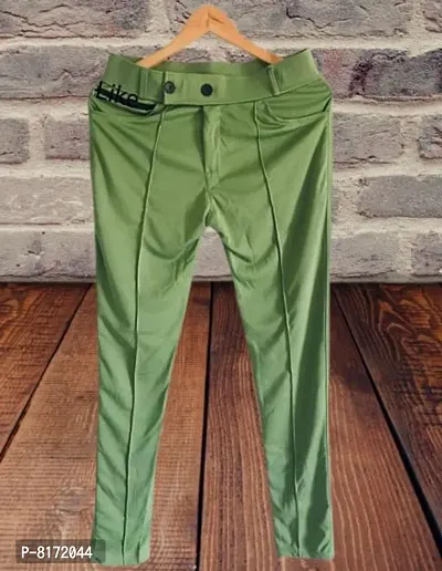 Green Polycotton Regular Track Pants For Men