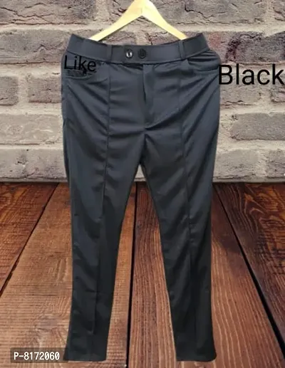 Black Polycotton Regular Track Pants For Men