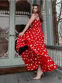 Red Crepe Polka Dot Print Dresses For Women-thumb1