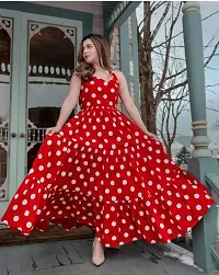Red Crepe Polka Dot Print Dresses For Women-thumb2