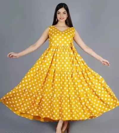 Fancy Polka Print Sleeveless Long Dresses For Women
