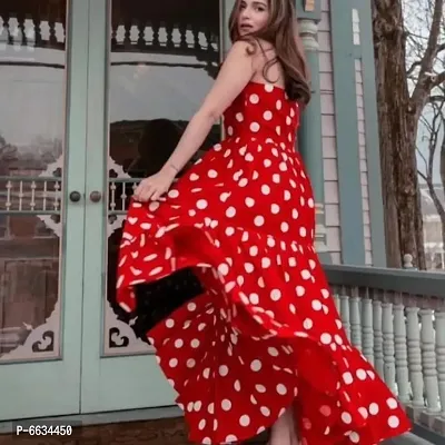 Stylish Red Crepe Polka Dots Fit And Flare Dress For Women-thumb0