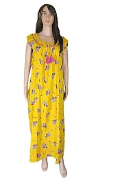 Round Neck Sleeve Less Pure Cotton Redish Yellow Based Multicolored Free Size Printed Nighty-thumb1