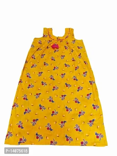 Round Neck Sleeve Less Pure Cotton Redish Yellow Based Multicolored Free Size Printed Nighty-thumb0