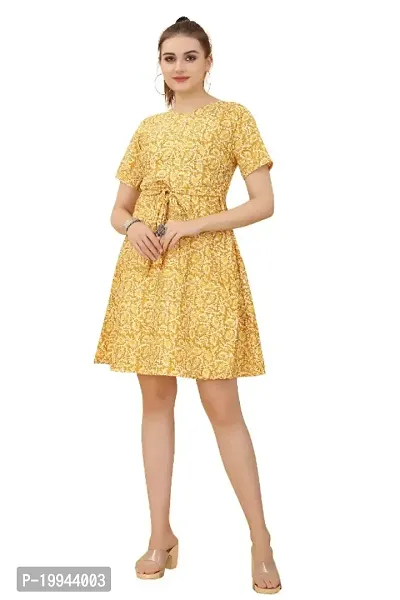 Trending Most Beautiful YELLOW Middi Crepe Western Dress for woman-thumb0