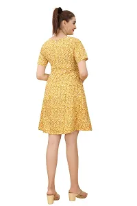 Trending Most Beautiful YELLOW Middi Crepe Western Dress for woman-thumb3