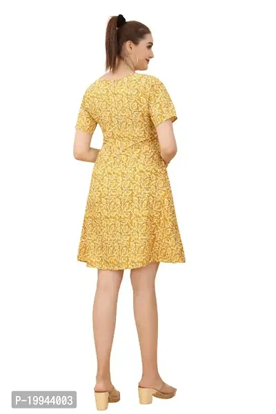 Trending Most Beautiful YELLOW Middi Crepe Western Dress for woman-thumb4