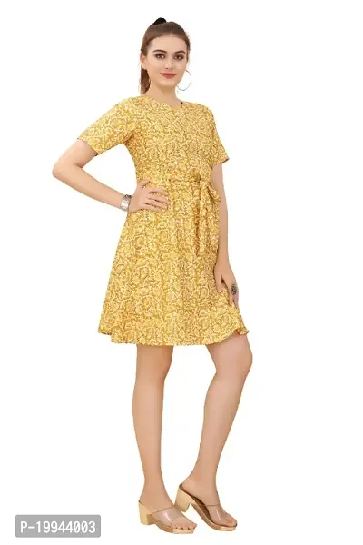 Trending Most Beautiful YELLOW Middi Crepe Western Dress for woman-thumb5
