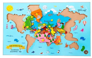 YDV CRAFT WOODEN WORLD  MAP PUZZLE EDUCATIONAL TOY GIFT ITEM FOR KIDS LEARNING STATES OF INDIA MAP Large Size With Plastic Knobs-thumb1