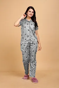 Stylish Grey Satin Printed Lounge Set For Women-thumb2