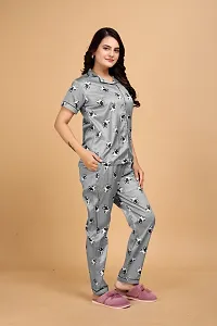 Stylish Grey Satin Printed Lounge Set For Women-thumb1